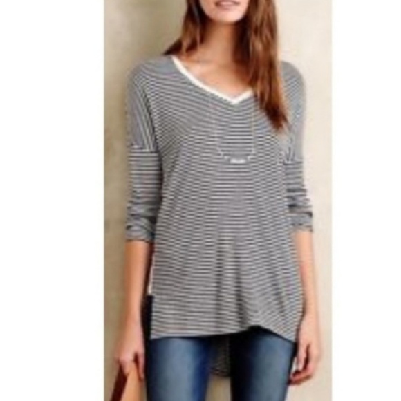 Anthropologie Tops - Anthropologie Bordeaux striped sheer panel shirt